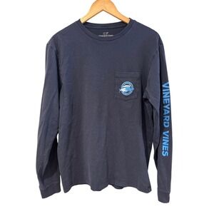 Vineyard Vines Long Sleeve Pocket T Shirt Men's Navy Blue Fish Graphic Small